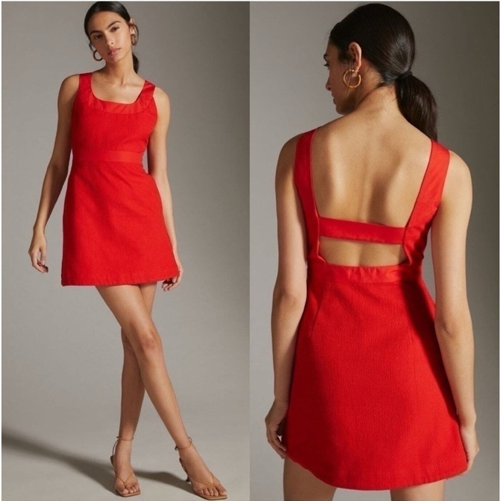 Maeve Anthropologie Red Scoop Neck Mini Dress Sleeveless Sz 2 Romantic, Femenine